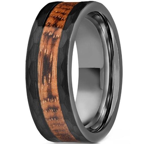 ***COI Black Tungsten Carbide Faceted Ring With Wood-01467AA