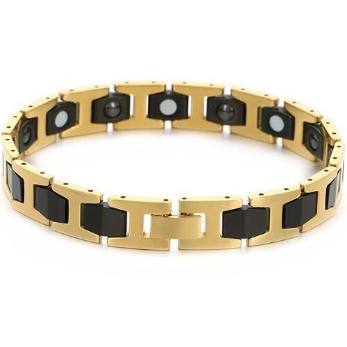 ***COI Tungsten Carbide Black/Silver/Gold Tone Black Bracelet With Steel Clasp(Length: 8.46 inches)-01474AA