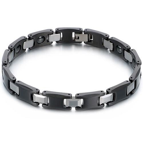 ***COI Tungsten Carbide Black Silver Bracelet With Steel Clasp(Length: 8.66 inches)-01475AA