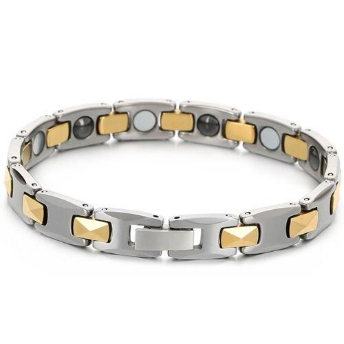 ***COI Tungsten Carbide Black/Silver/Gold Tone Silver Bracelet With Steel Clasp(Length: 7.09 inches)-01476AA