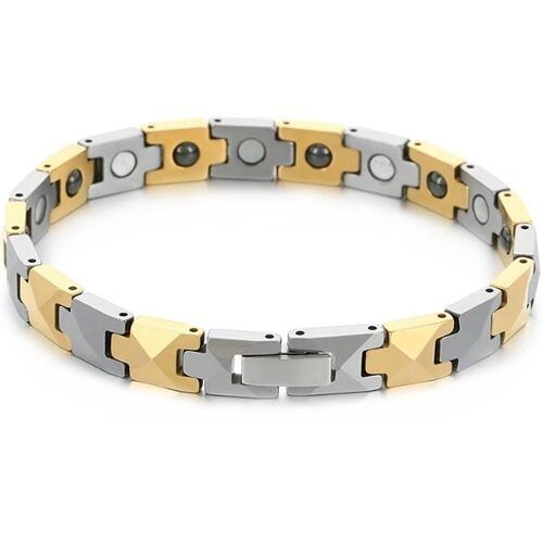 ***COI Tungsten Carbide Black/Silver/Gold Tone Silver Bracelet With Steel Clasp(Length: 7.48 inches)-01477AA