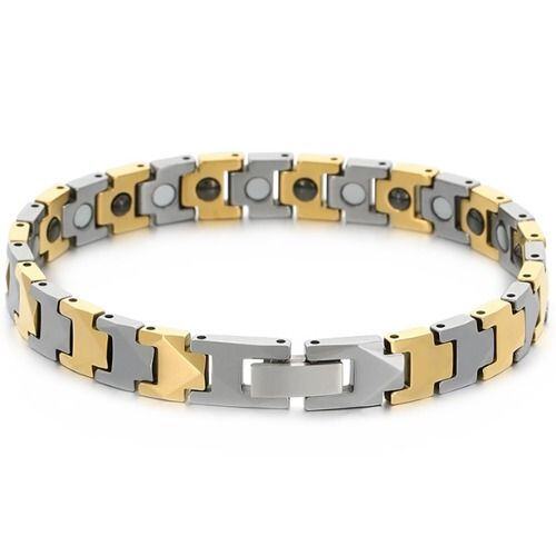 ***COI Tungsten Carbide Black/Silver/Gold Tone Silver Bracelet With Steel Clasp(Length: 7.28 inches)-01478AA