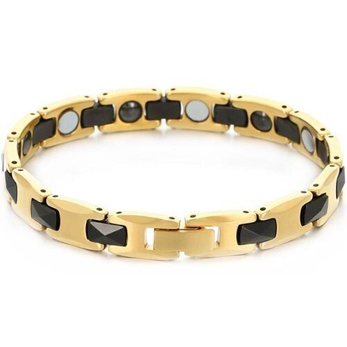 ***COI Tungsten Carbide Black/Gold Tone Black Bracelet With Steel Clasp(Length: 7.87 inches)-01481AA
