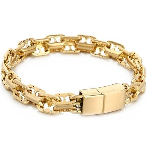 ***COI Titanium Gold Tone/Silver Bracelet With Steel Clasp(Length: 9.06 inches)-01482AA