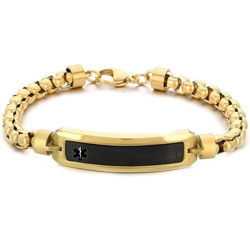***COI Titanium Black Gold Tone/Silver Medical Alert Bracelet With Steel Clasp(Length: 8.46 inches)-01485AA