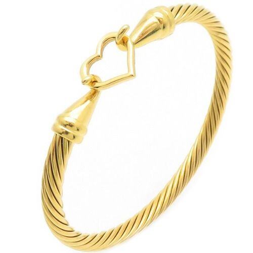 ***COI Titanium Gold Tone/Silver Heart Bracelet With Steel Clasp(Length: 7.87 inches)-01486AA
