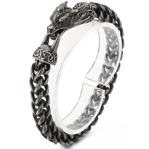 ***COI Titanium Black/Gold Tone/Silver Dragon Bracelet With Steel Clasp(Length: 8.27 inches)-01491AA
