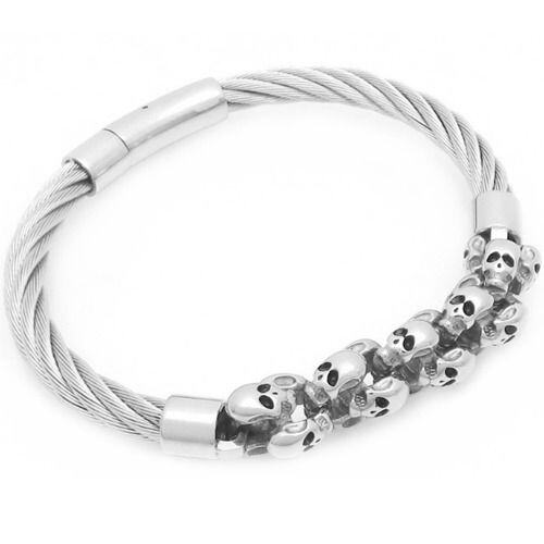 ***COI Titanium Black/Gold Tone/Silver Skull Bracelet With Steel Clasp(Length: 8.46 inches)-01493AA