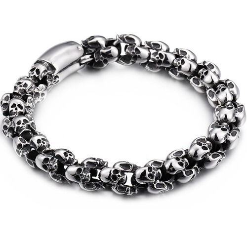 ***COI Titanium Black/Gold Tone/Silver Skull Bracelet With Steel Clasp(Length: 8.85 inches)-01494AA
