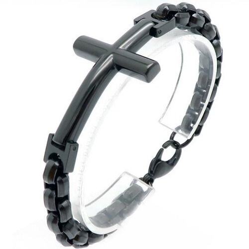 ***COI Titanium Black/Gold Tone/Silver Cross Bracelet With Steel Clasp(Length: 8.27 inches)-01495AA