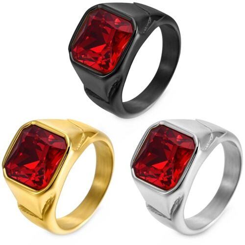 ***COI Titanium Black/Gold Tone/Silver Ring With Created Red Ruby-01498AA