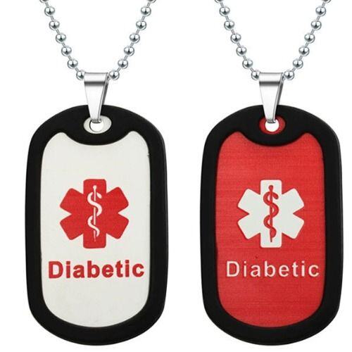 ***COI Titanium Black Silver/Red Diabetic Medical Alert Pendant-01500AA