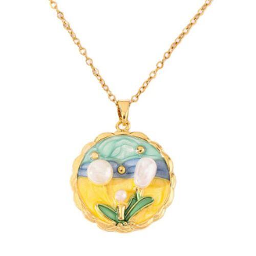 ***COI Gold Tone Titanium Enamel & Pearl Pendant-01504AA
