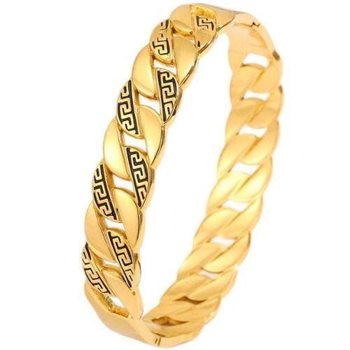 ***COI Gold Tone Titanium Greek Key Pattern Bracelet With Steel Clasp(Length: 8.27 inches)-01507AA