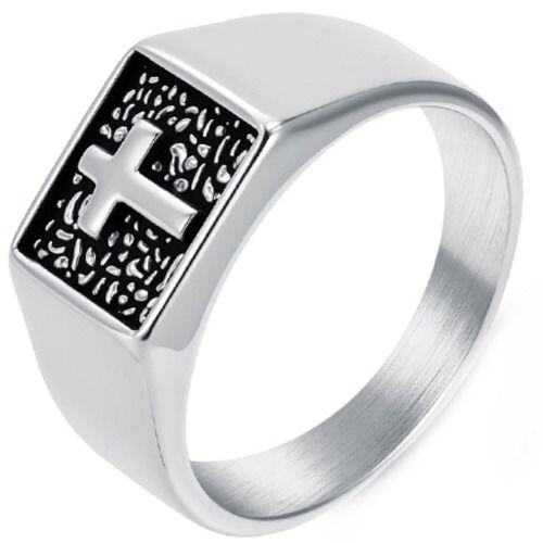 ***COI Titanium Black/Gold Tone/Silver Cross Ring-01518AA