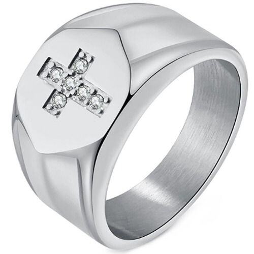 ***COI Titanium Black/Gold Tone/Silver Cross Ring With Cubic Zirconia-01528AA