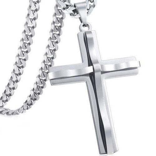 ***COI Titanium Silver/Gold Tone Silver/Black Silver Cross Pendant-01533AA