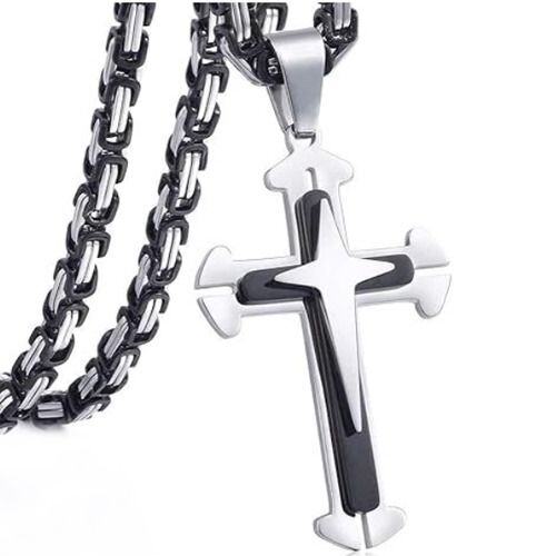 ***COI Titanium Black Silver Cross Pendant-01536AA