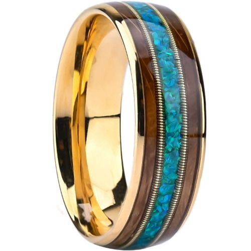 ***COI Gold Tone Tungsten Carbide Wire Ring With Turquoise & Wood-01540AA