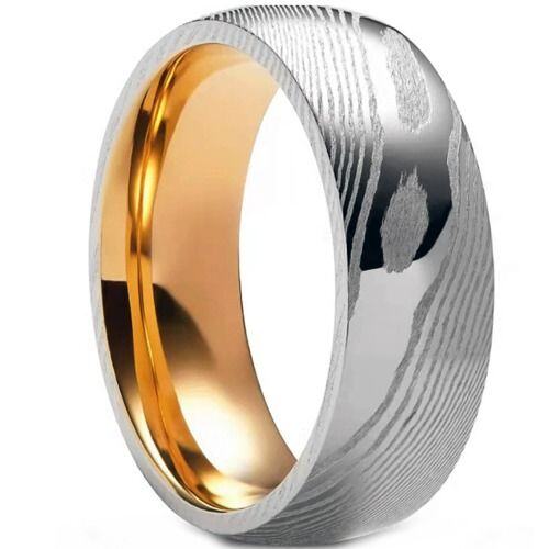 ***COI Tungsten Carbide Rose Silver Damascus Dome Court Ring-01546AA
