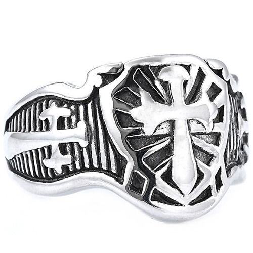 ***COI Titanium Black Gold Tone/Silver Cross Ring-01555AA