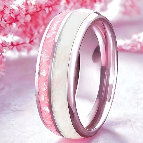 ***COI Titanium Created Pink Sapphire & Abalone Shell Dome Court Ring-01557AA