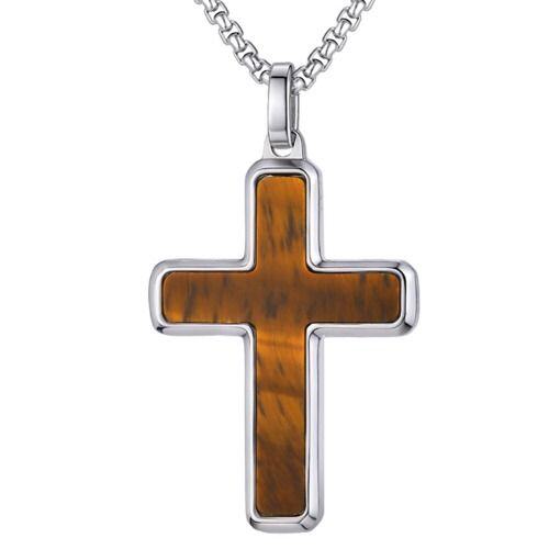 ***COI Titanium Tiger Eye Cross Pendant-01558AA