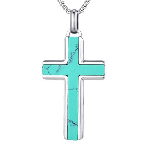 ***COI Titanium Turquoise Cross Pendant-01559AA