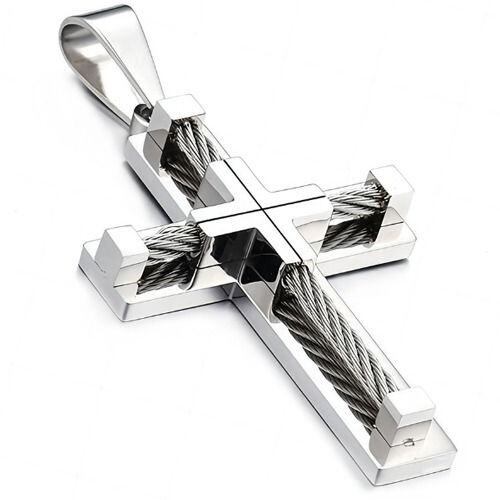 ***COI Titanium Black/Gold Tone/Silver/Rose Wire Cross Pendant-01561AA