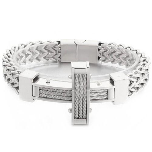 ***COI Titanium Black/Gold Tone/Silver Cross Wire Bracelet With Steel Clasp(Length: 8.27 inches)-01565AA