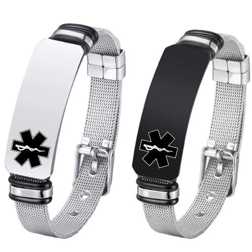 ***COI Titanium Black Silver Medical Alert Bracelet With Steel Clasp(Length: 8.27 inches)-01571AA