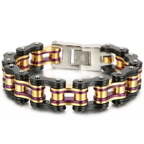 ***COI Titanium Black Gold Tone Purple Bracelet With Steel Clasp(Length: 8.66 inches)-01573AA