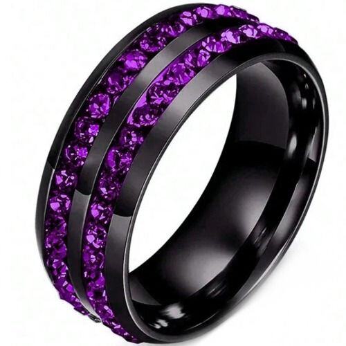 ***COI Black Titanium Created Red Ruby/Purple Amethyst Dome Court Ring-01576AA