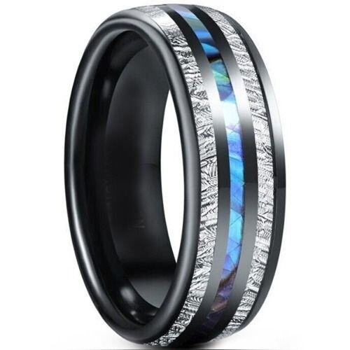 ***COI Black Titanium Meteorite & Abalone Shell Dome Court Ring-01578AA