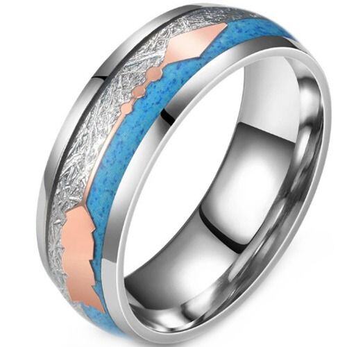 ***COI Titanium Rose Silver Meteorite & Turquoise Dome Court Ring With Arrows-01580AA