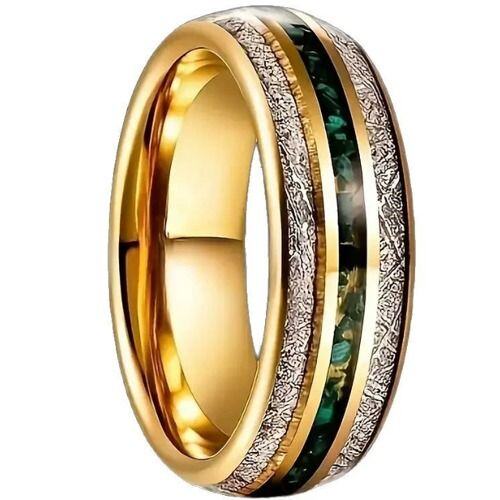 ***COI Gold Tone Titanium Meteorite & Crushed Opal Dome Court Ring-01582AA