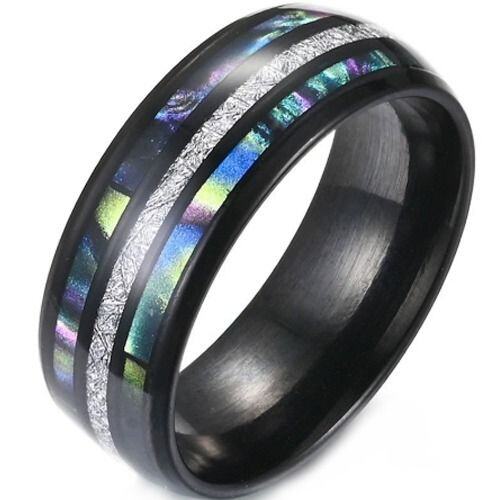 ***COI Black Titanium Meteorite & Abalone Shell Dome Court Ring-01585AB