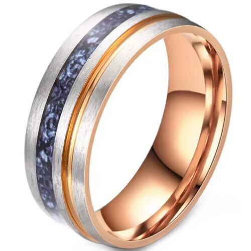 ***COI Titanium Rose Silver Meteorite Offset Groove Ring-01586AA