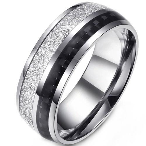 ***COI Titanium Meteorite & Carbon Fiber Dome Court Ring-01589AA