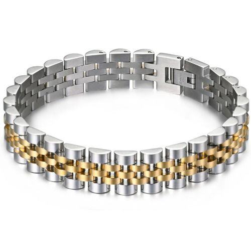 ***COI Titanium Gold Tone Silver Bracelet With Steel Clasp(Length: 8.27 inches)-01590AA