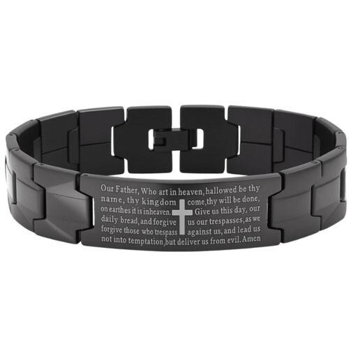 ***COI Black Titanium Cross Prayer Bracelet With Steel Clasp(Length: 8.07 inches)-01591AA