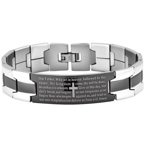 ***COI Titanium Black Silver Cross Prayer Bracelet With Steel Clasp(Length: 8.07 inches)-01592AA