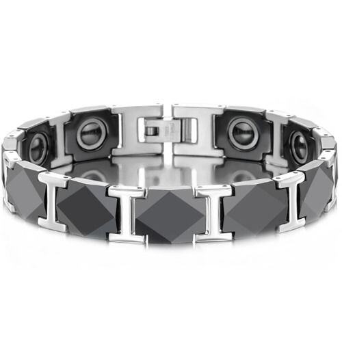 ***COI Titanium Gold Tone/Silver Ceramic Bracelet With Steel Clasp(Length: 8.27 inches)-01596AA