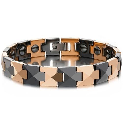 ***COI Titanium Rose/Gold Tone Ceramic Bracelet With Steel Clasp(Length: 8.27 inches)-01597AA