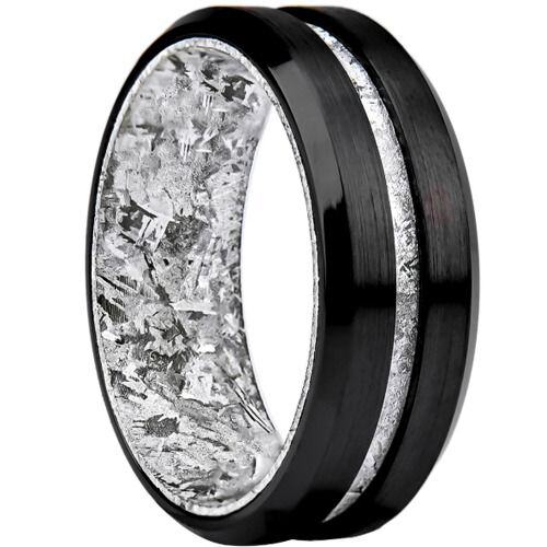 ***COI Black Titanium Meteorite Beveled Edges Ring-01601AA