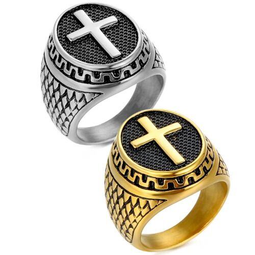 ***COI Titanium Black Silver/Gold Tone Silver Cross Ring-01605AA