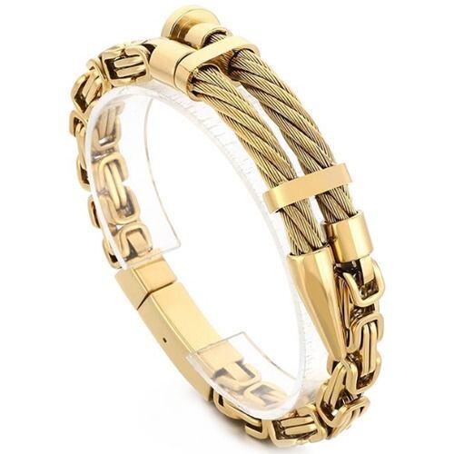 ***COI Titanium Black/Gold Tone/Silver Wire Bracelet With Steel Clasp(Length: 8.66 inches)-01610AA