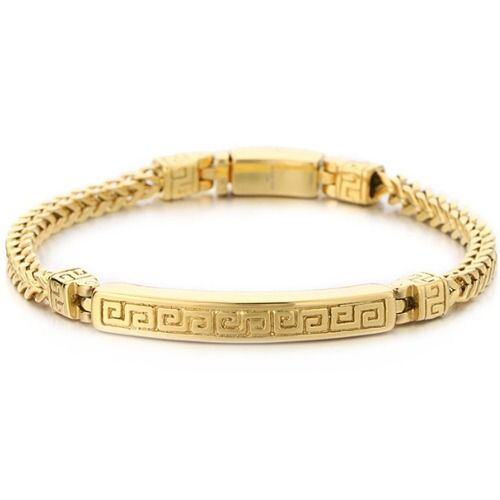***COI Titanium Gold Tone/Silver Greek Key Pattern Bracelet With Steel Clasp(Length: 8.46 inches)-01614AA
