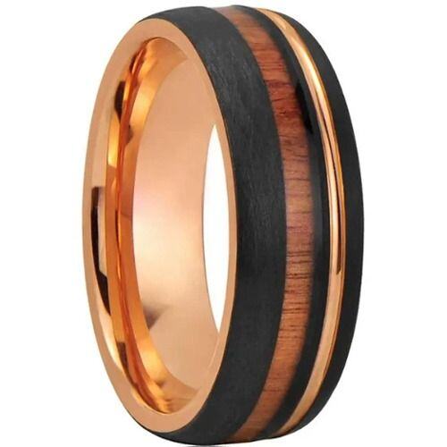 ***COI Tungsten Carbide Black Rose Offset Groove Ring With Koa Wood-01617AA