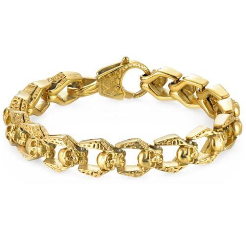 ***COI Titanium Black/Gold Tone/Silver Skull Bracelet With Steel Clasp(Length: 8.66 inches)-01632AA